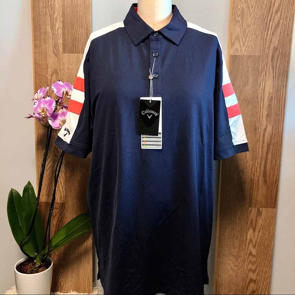 *NWT* Men’s Callaway Golf Navy Colorblock Polo Opti-Dri, Size M